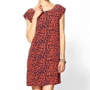 LIKE NEW Joie Weaver Orange & Navy Silk Animal Print Mini Shift Dress Size Small